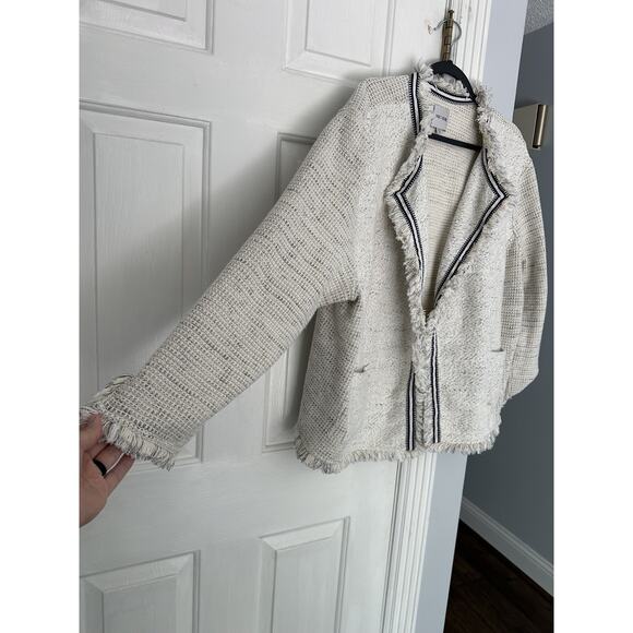 VGUC NIC+ZOE Plus Ribbon Trim Fringe Jacket Cream Navy Waffle size 3X READ - Picture 4 of 14